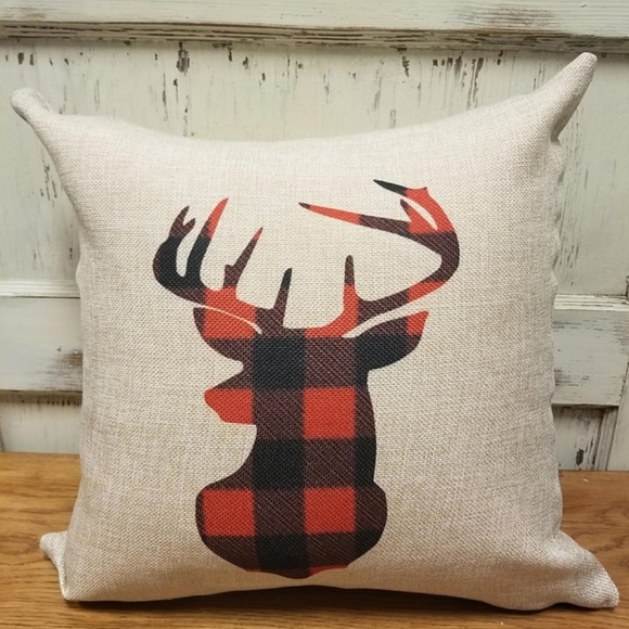 Emi Sue's Clothing Co. Other - Buffalo Plaid Deer Head 18x18 Throw Pillow